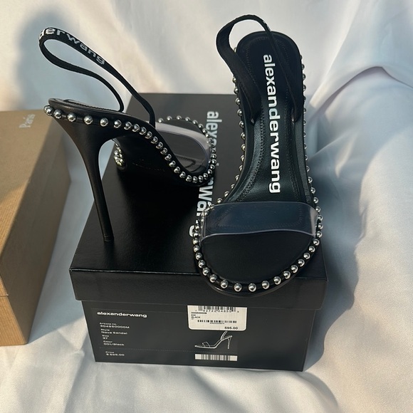 Alexander Wang Black Stiletto Sandals with Ankle Strap - Picture 1 of 12
